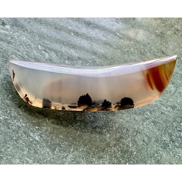 Vintage MONTANA MOSS AGATE Tie Clip Crescent Shaped Yellowstone River Chalcedony - Picture 9 of 16